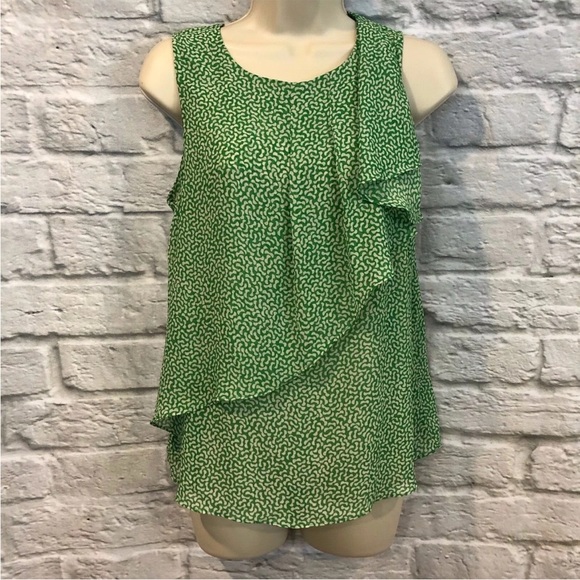 Anthropologie 2 HD in Paris Sungarden Green Geometric Sleeveless Chiffon Blouse - Picture 1 of 8